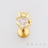 PLAYFUL KITTEN HOLDING HEART CZ STUD 316L SURGICAL STEEL LABRET SET